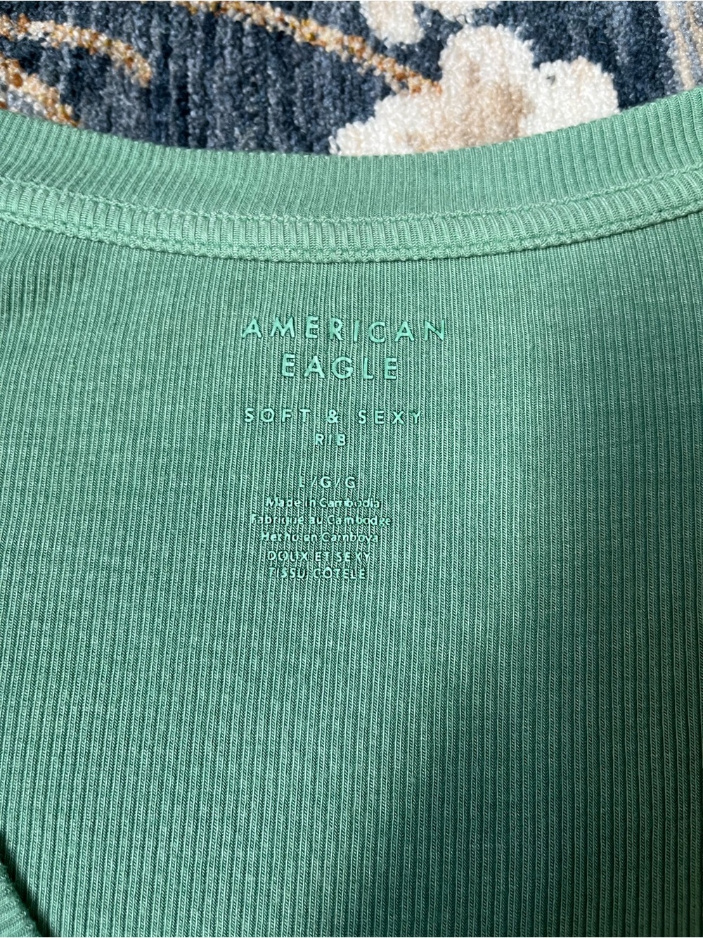 American Eagle Outfitters Mint Green Ribbed V-Neck Tee- Size L BNWT - Picture 9 of 9
